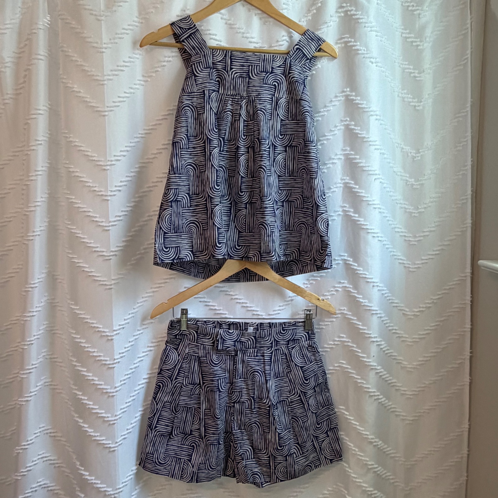 Never A Wallflower Navy Swirl Wide Strap Top And Willa Shorts Set Xs New
